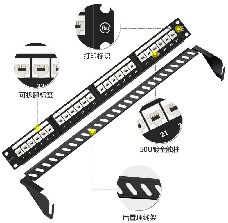 MC2805-624(六類網絡款24口)細節展示50u鍍金，可拆卸標簽等