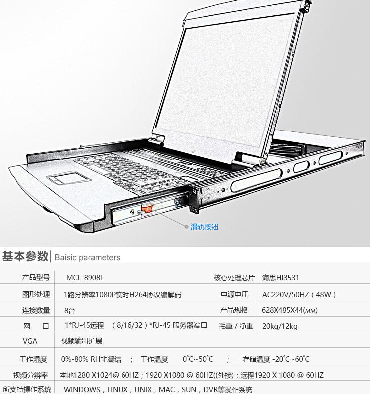 MCL-8908I麥森特19英寸8口IP遠程kvm切換器產品參數